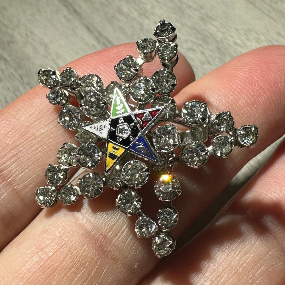 Vtg Masonic Order Of The Eastern Star Crystal Brooch (ECU)